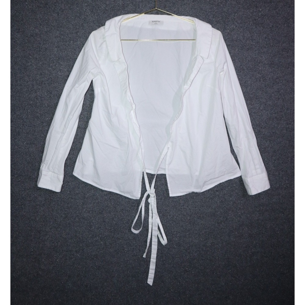 Babaton Aritzia Shirt Women Small White Poplin Long Sleeve Open Front Tie Back